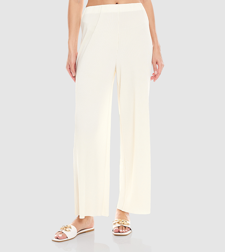 Solid Parallel Pants with Elasticated Waist