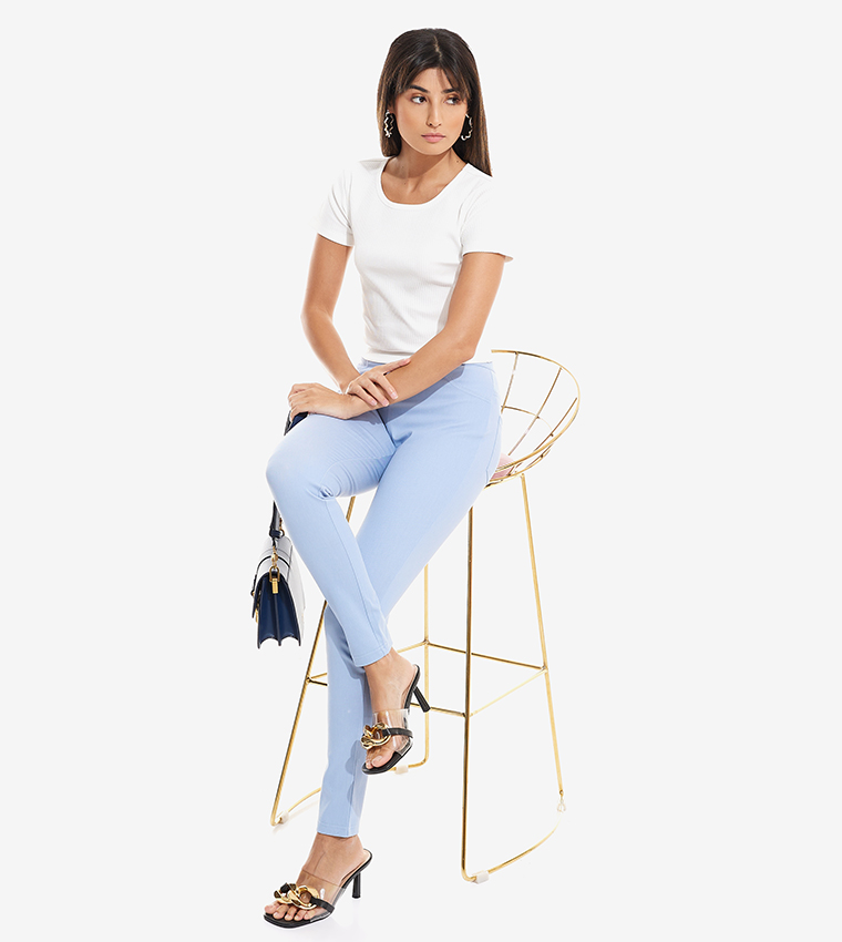Ribbed Top with Round Neck and Short Sleeves