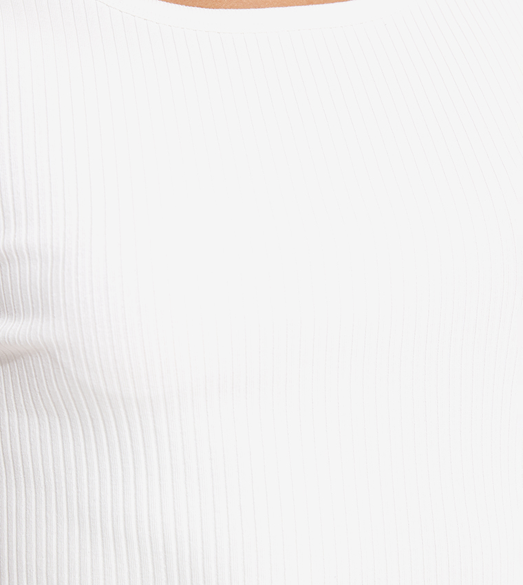 Ribbed Top with Round Neck and Short Sleeves
