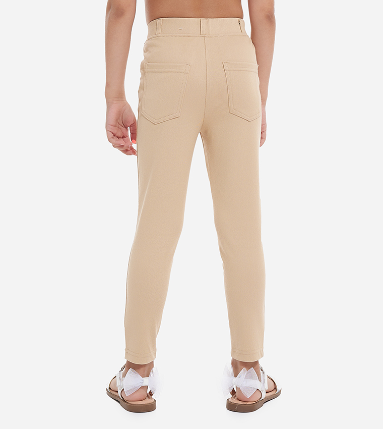 Buy R B Solid Treggings With Elastic Waistband In Beige 6thStreet Bahrain