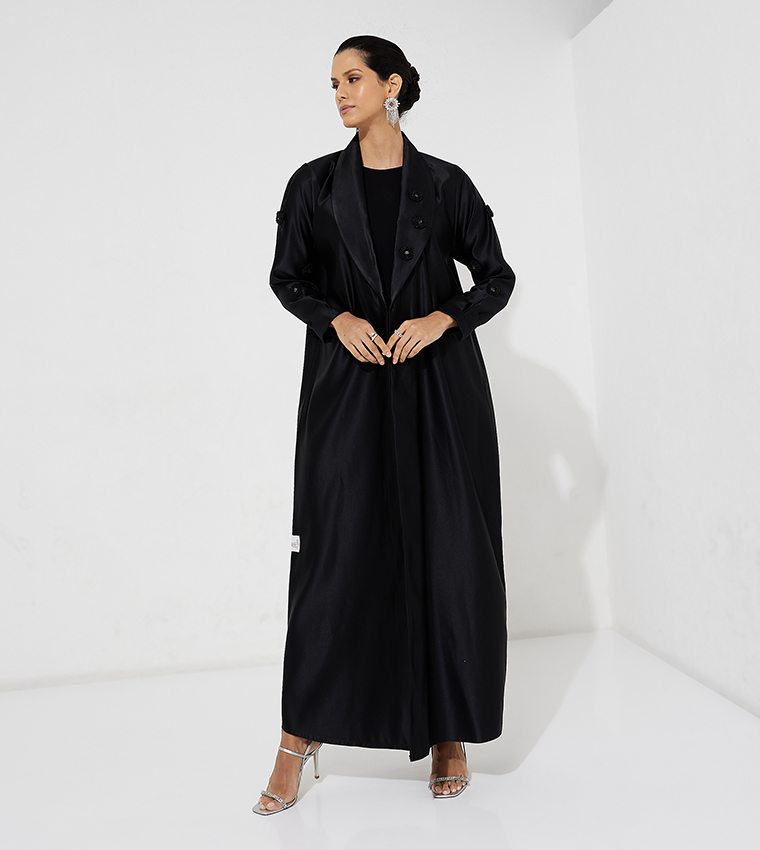 Floral Embellished Long Sleeves Open Abaya