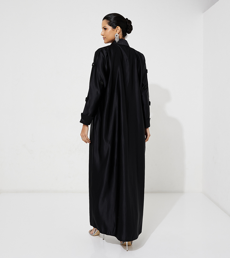 Floral Embellished Long Sleeves Open Abaya
