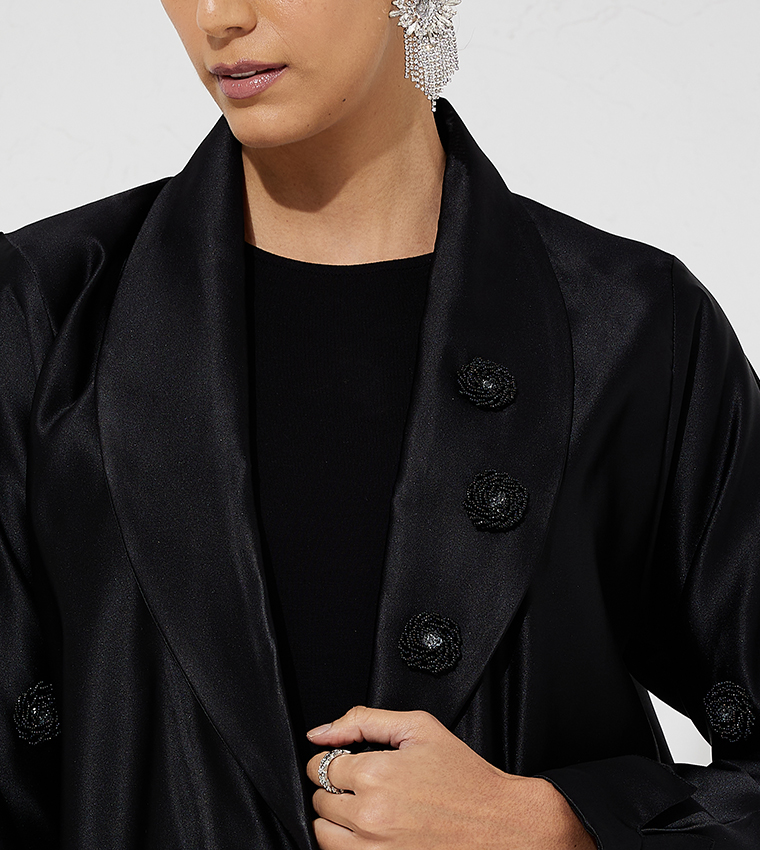 Floral Embellished Long Sleeves Open Abaya