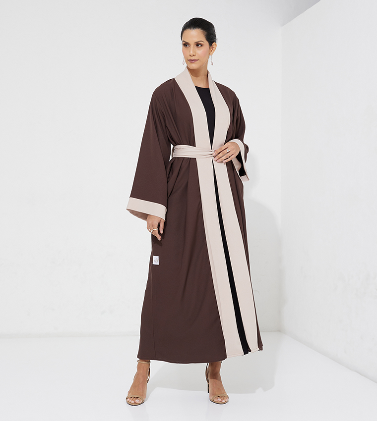 Long Sleeves Open Abaya with Waist Belt