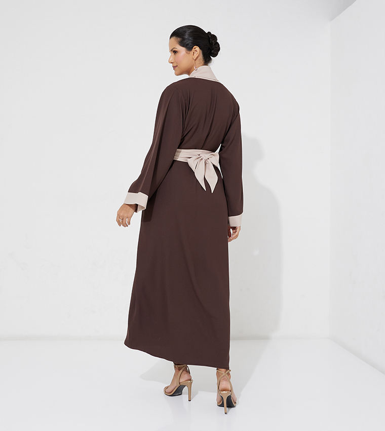 Long Sleeves Open Abaya with Waist Belt
