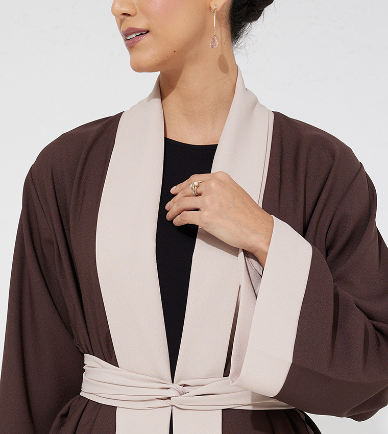 Long Sleeves Open Abaya with Waist Belt