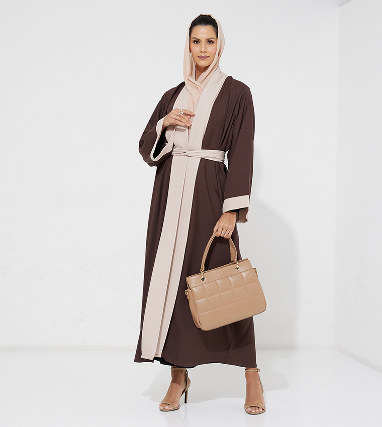 Long Sleeves Open Abaya with Waist Belt