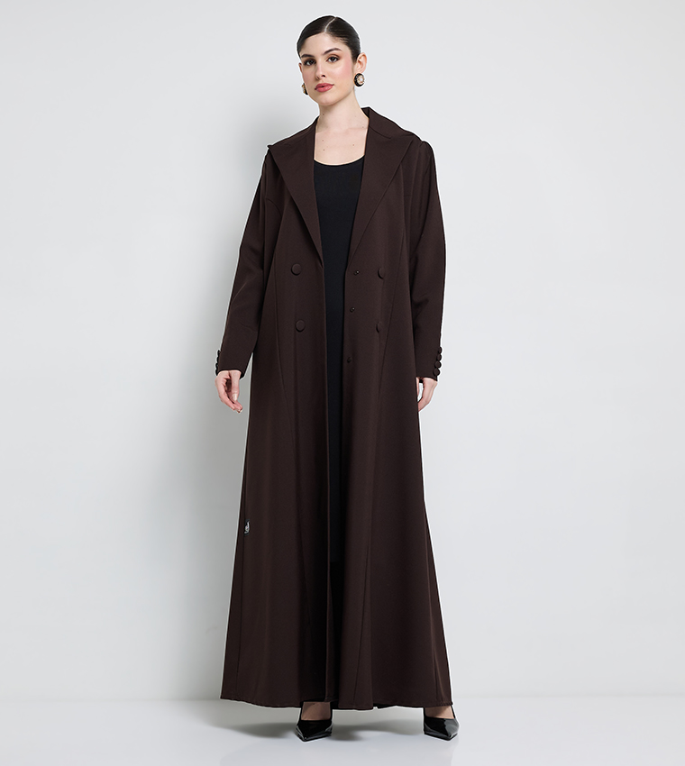 Solid Button Detail Jacket Abaya