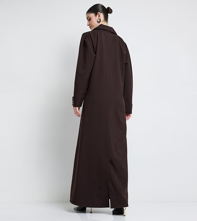 Solid Button Detail Jacket Abaya