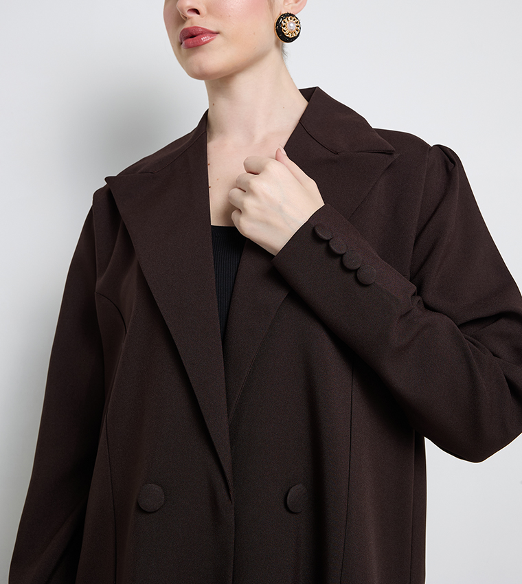 Solid Button Detail Jacket Abaya
