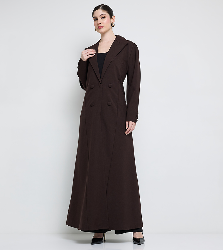 Solid Button Detail Jacket Abaya