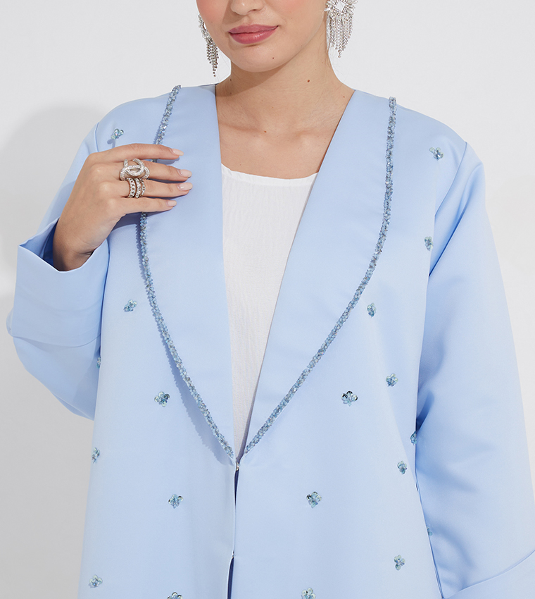 Stones Design Long Sleeves Open Abaya