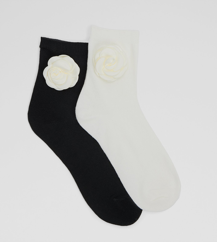 ROSETTESOCKS Pack of 2 Appliqued Crew Socks