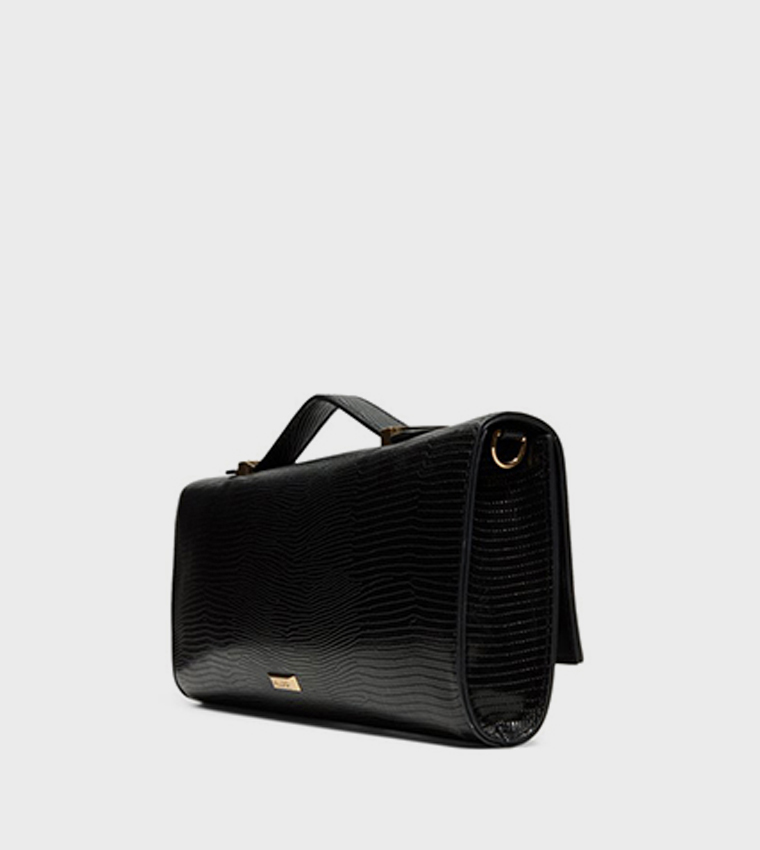 ROUX Croc Textured Flap Clutch