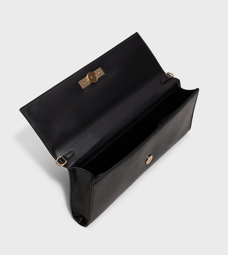 ROUX Croc Textured Flap Clutch