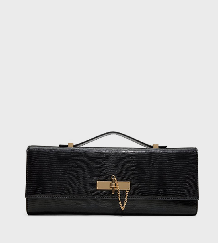 ROUX Croc Textured Flap Clutch