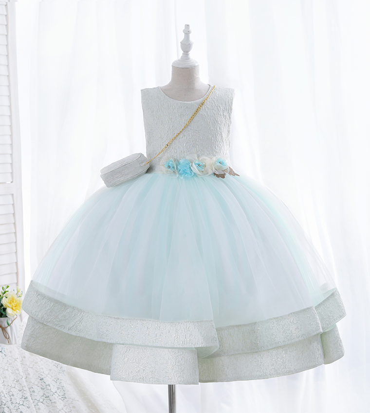 3D Flower Detail Layered Hem Party Dress