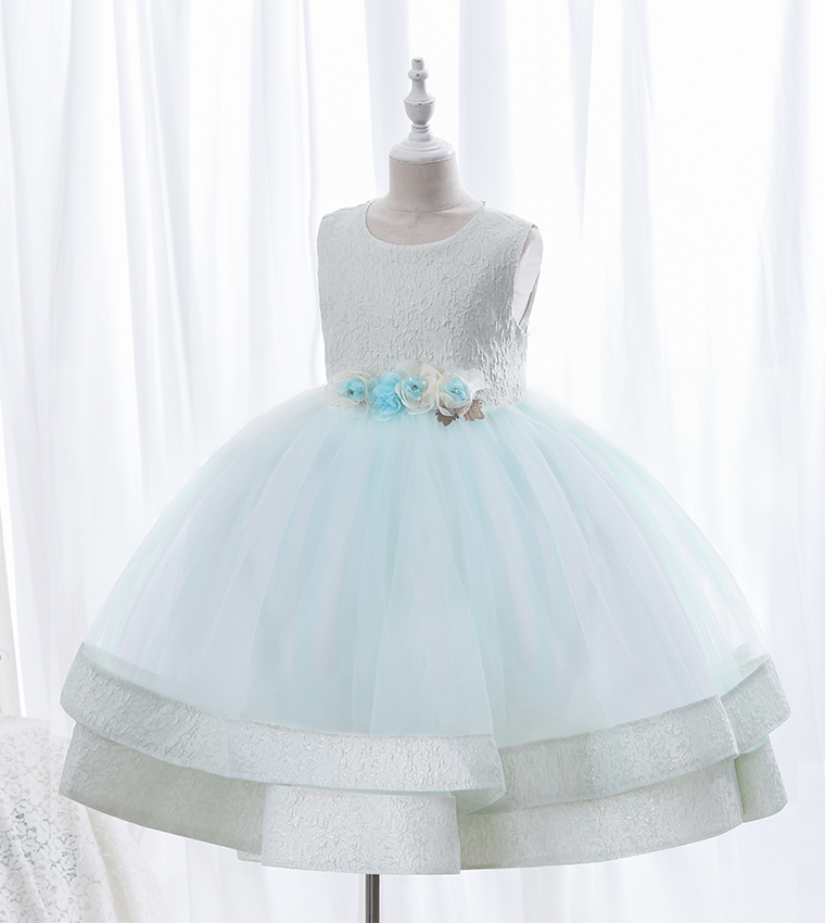 3D Flower Detail Layered Hem Party Dress