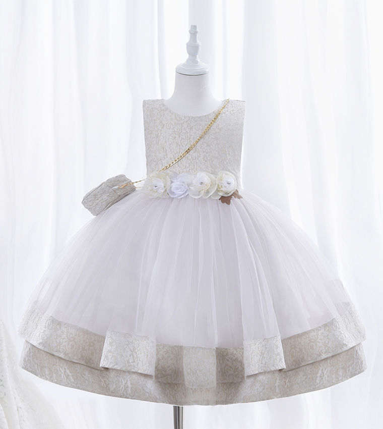 3D Flower Detail Layered Hem Party Dress