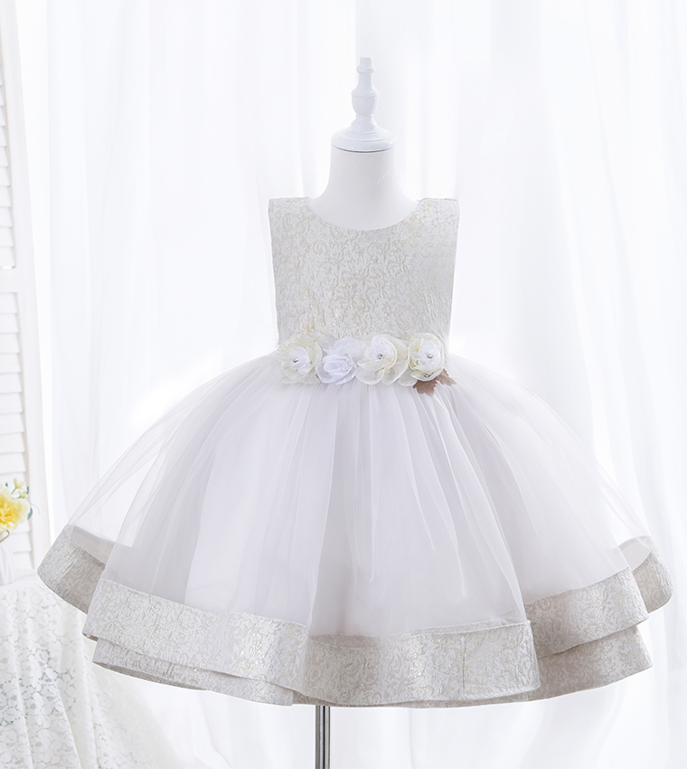 3D Flower Detail Layered Hem Party Dress