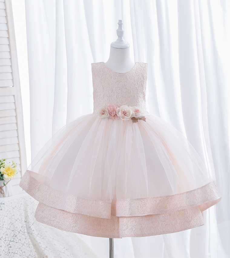 3D Flower Detail Layered Hem Party Dress