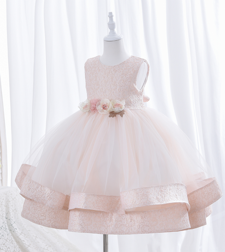 3D Flower Detail Layered Hem Party Dress