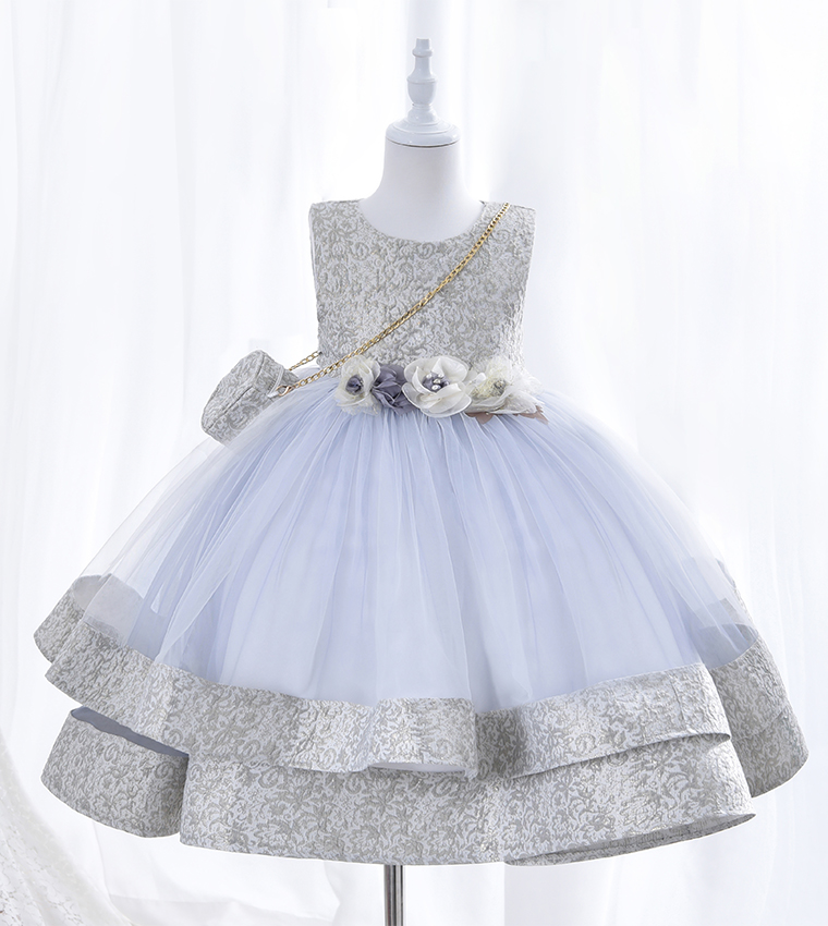 3D Flower Detail Layered Hem Party Dress