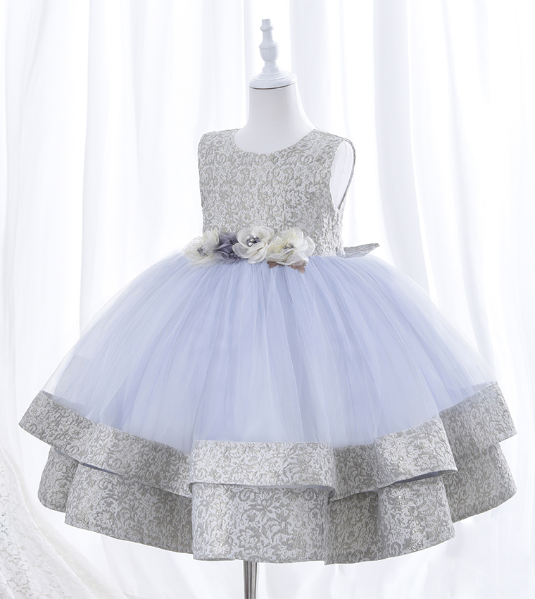 3D Flower Detail Layered Hem Party Dress