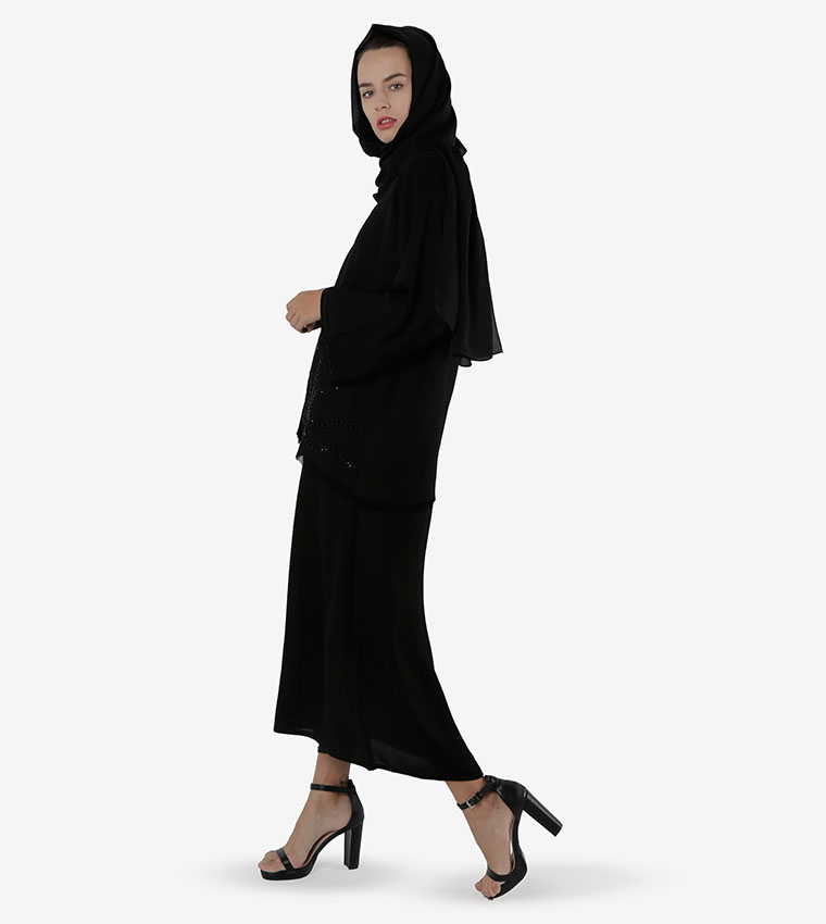 Bead Embellished Wide Sleeves Abaya