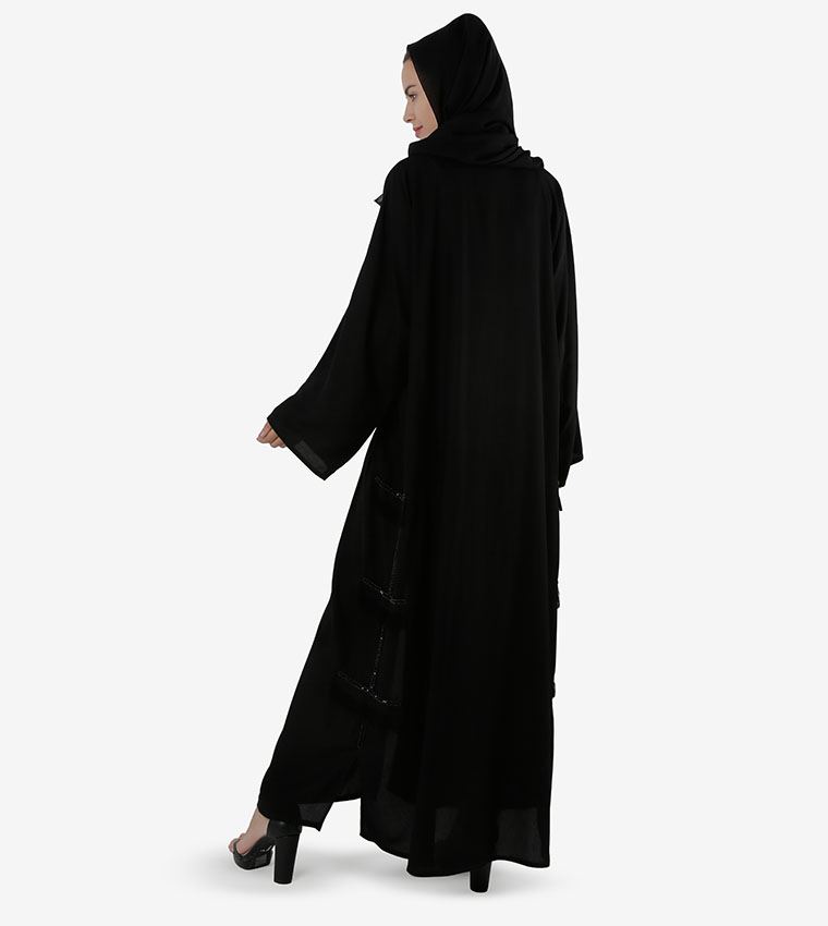 Bead Embellished Long Wide Sleeves Abaya