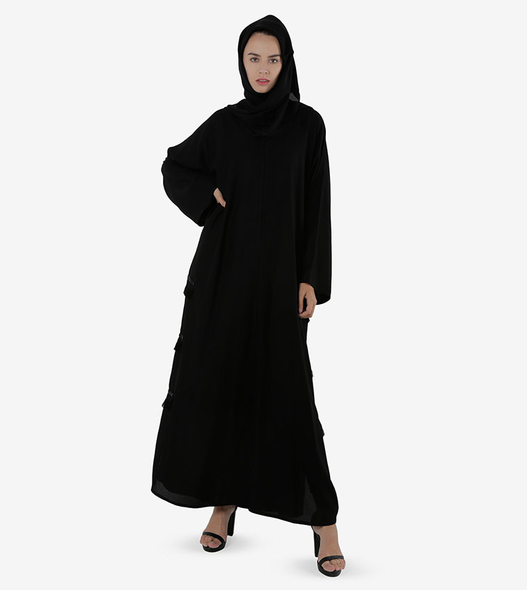 Bead Embellished Long Wide Sleeves Abaya