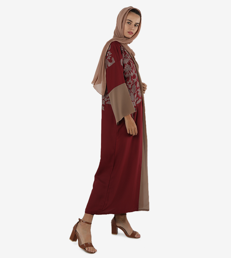 Color Block Long Sleeves V-Neck Abaya