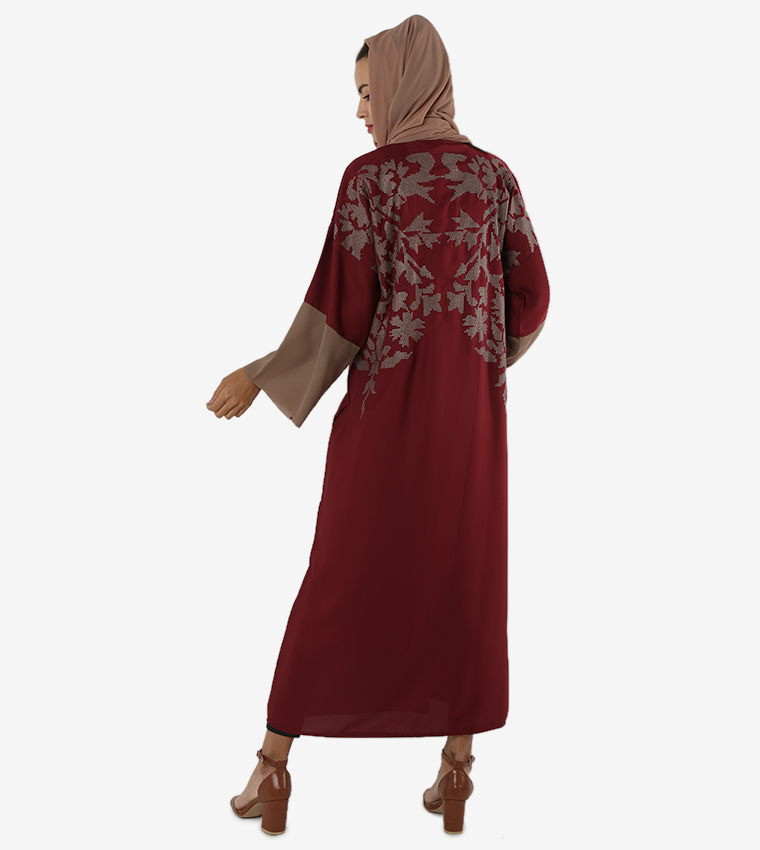 Color Block Long Sleeves V-Neck Abaya