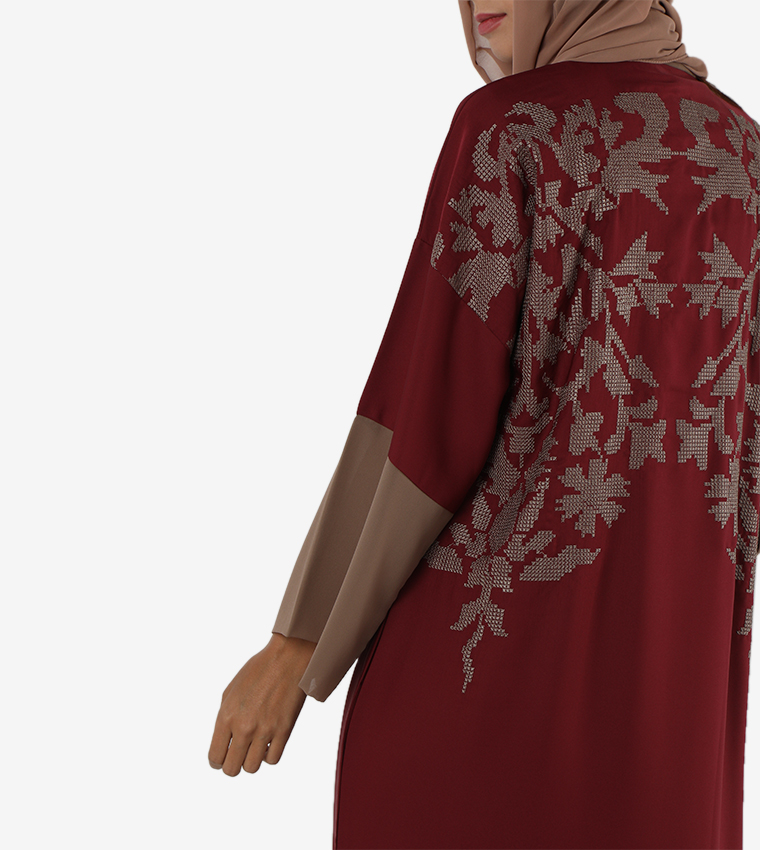 Color Block Long Sleeves V-Neck Abaya