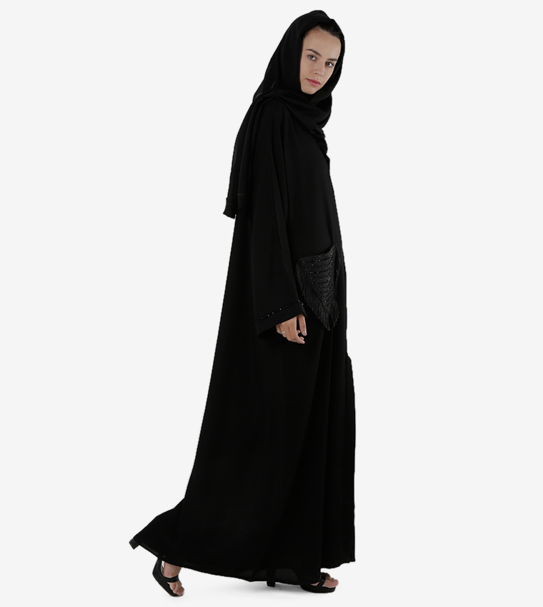 Long Sleeves Pocket Detail Open Front Abaya