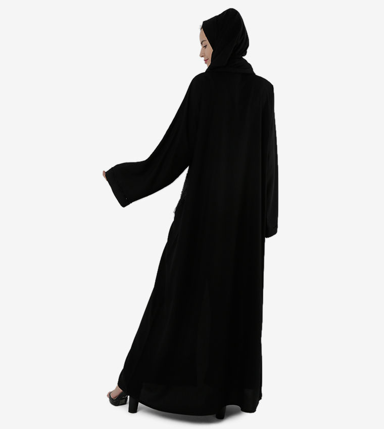 Long Sleeves Pocket Detail Open Front Abaya