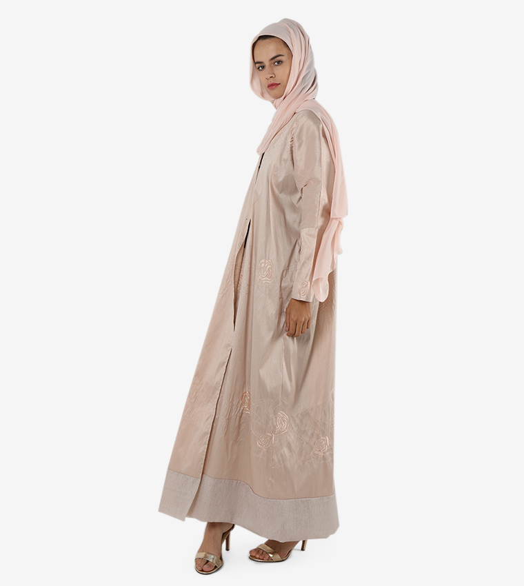 Pleated Long Sleeves V-Neck Abaya