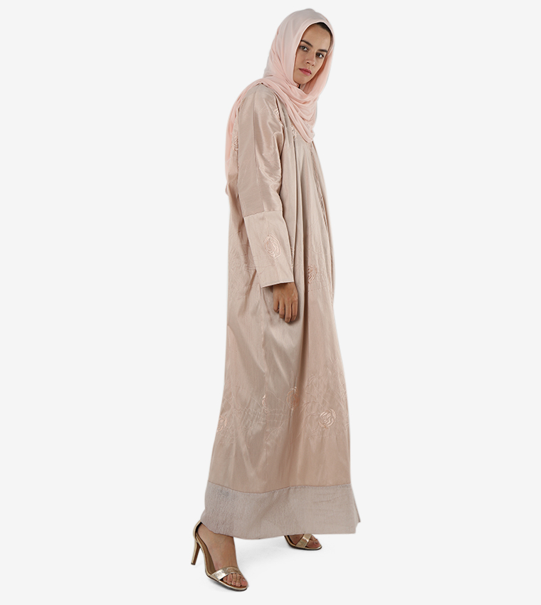 Pleated Long Sleeves V-Neck Abaya