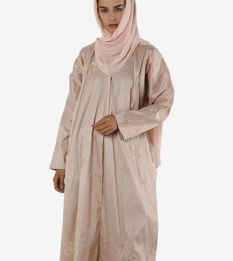 Pleated Long Sleeves V-Neck Abaya