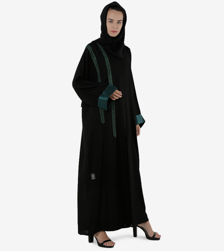 Long Sleeves Open Front V-Neck Abaya