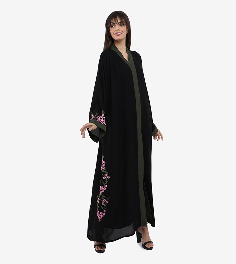 Embellished V-Neck Long Sleeve Abaya