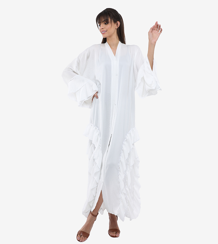 Ruffle Detailed Long Sleeves Abaya
