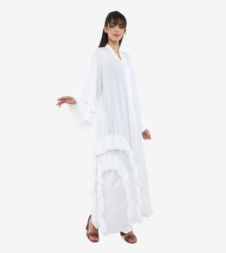 Ruffle Detailed Long Sleeves Abaya