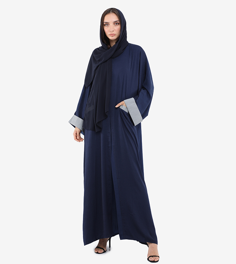 Color Block Pocket Detailed Abaya
