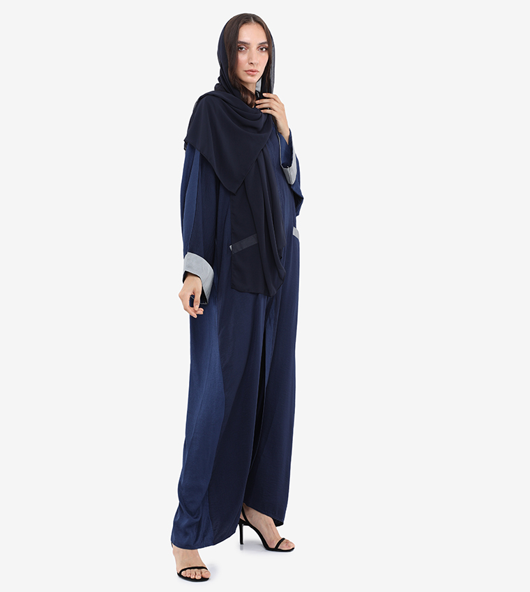 Color Block Pocket Detailed Abaya
