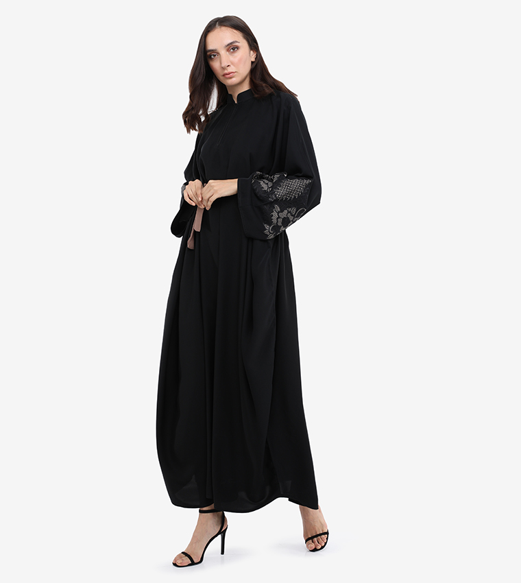 Embroidered High Neck Flared Sleeve Abaya
