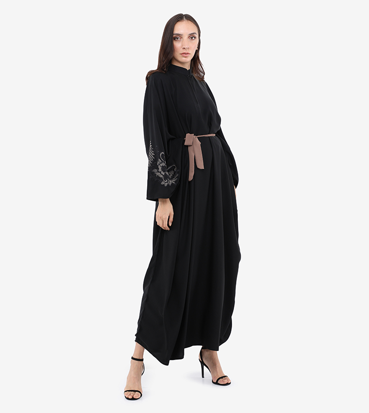 Embroidered High Neck Flared Sleeve Abaya