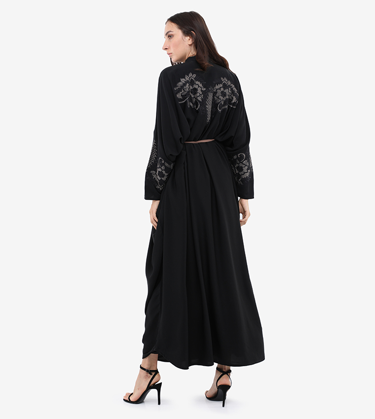 Embroidered High Neck Flared Sleeve Abaya
