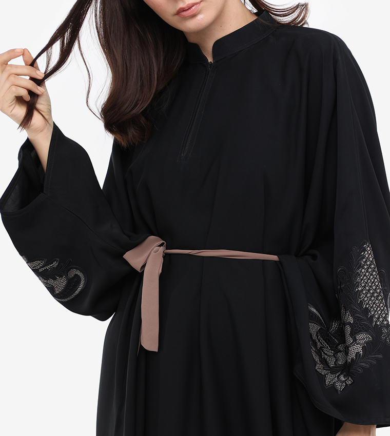 Embroidered High Neck Flared Sleeve Abaya