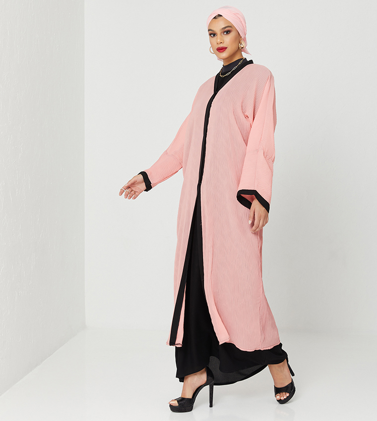 Contrast Trim Long Sleeves Abaya